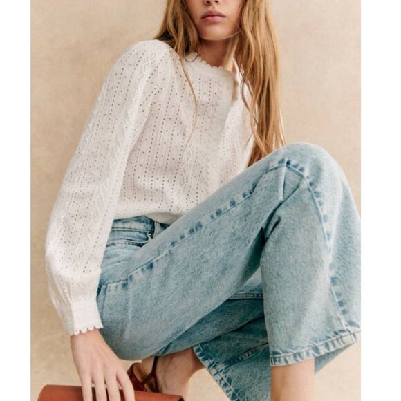 Sezane Tops - NWT Sezane Marinette Cotton Eyelet Shirt in White Ecru Size 36 / 4